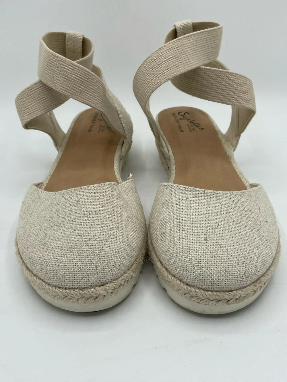 Seychelles Bindy Cream Ankle-Wrap Crisscross Strap Espadrille Sandal.